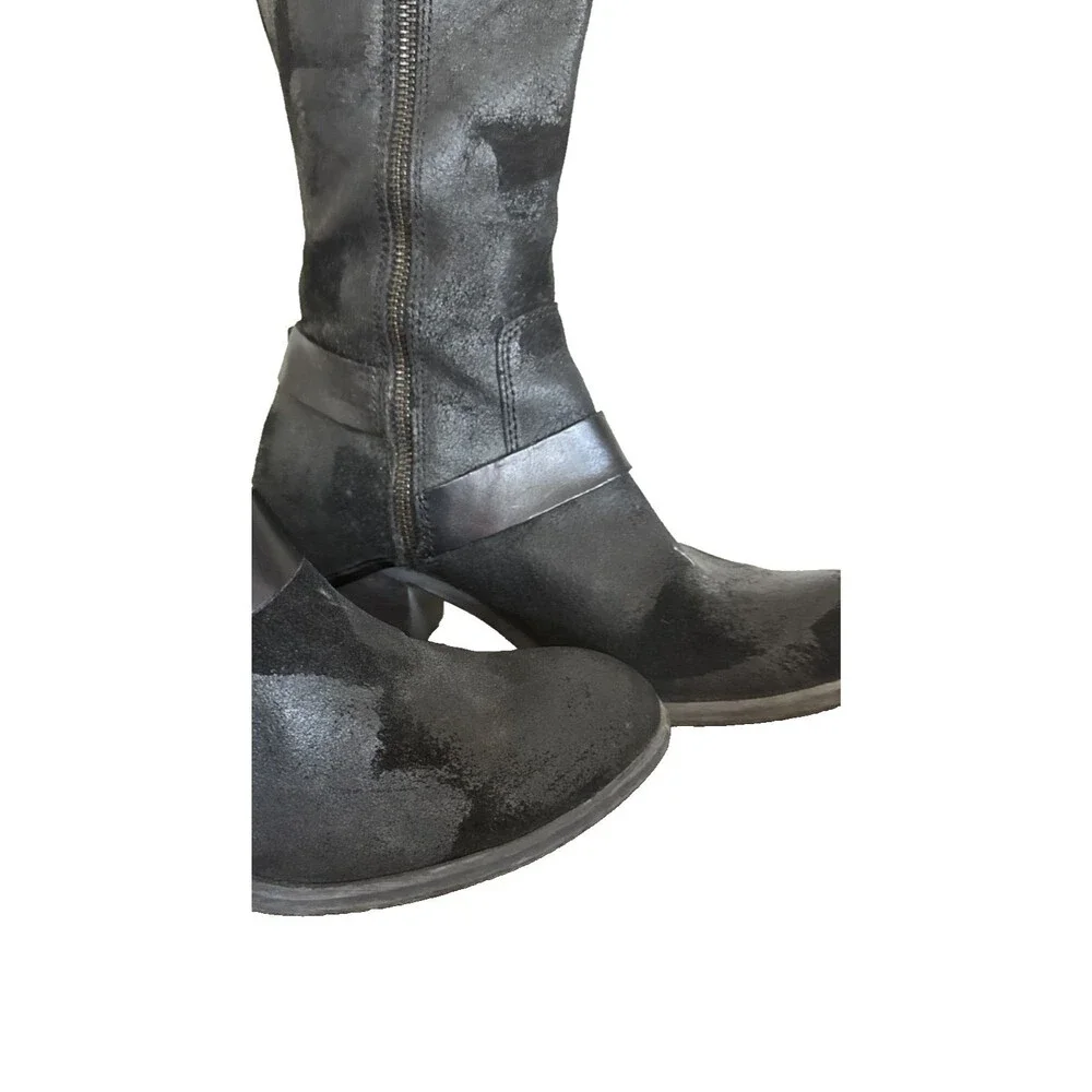 Donald J Pliner Dela Black Leather Tall Riding Moto Boots Buckle Womens 9 M
